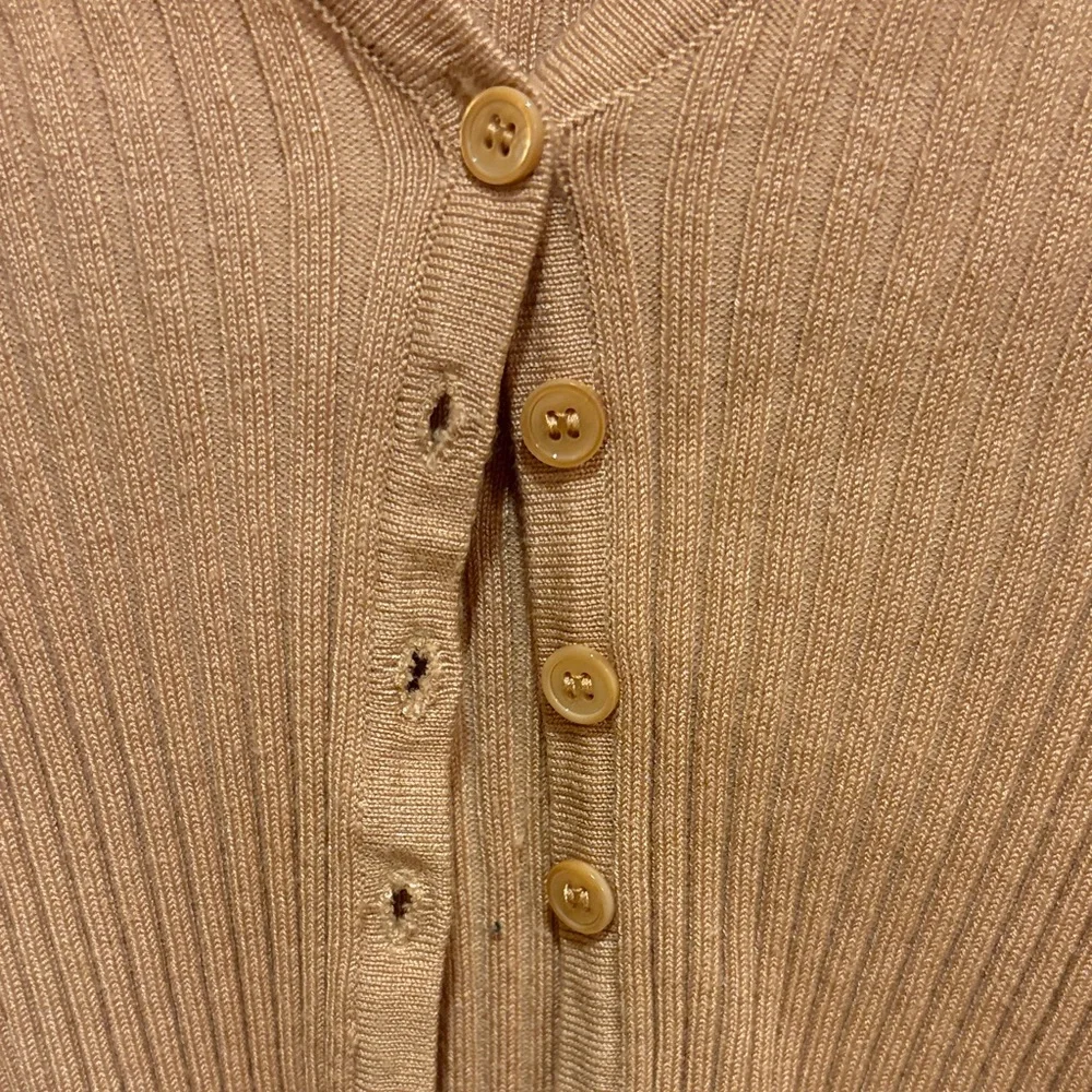 Tan Ribbed Button-Up Cardigan - Picture 3 of 3